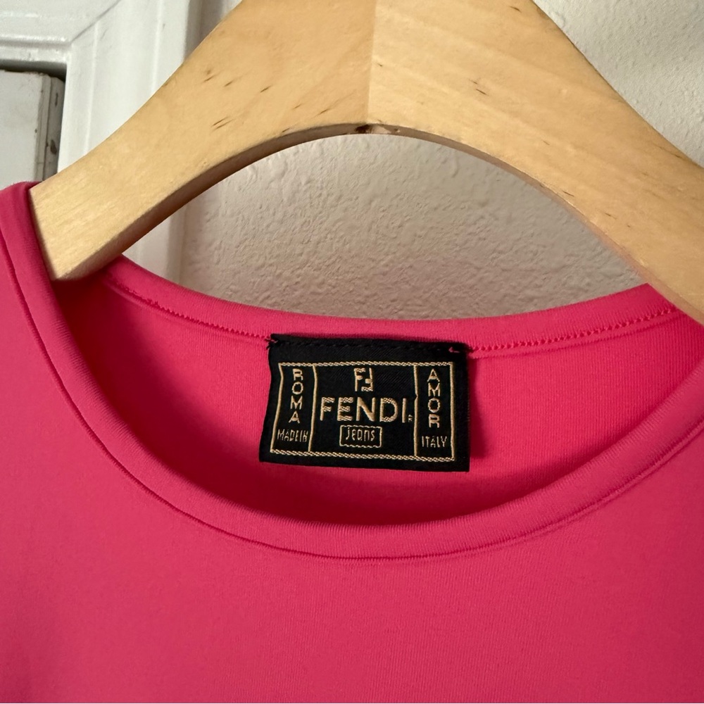 FENDI vintage pink knit crew neck short sleeve boxy cropped baby tee t-shirt - Picture 6 of 8